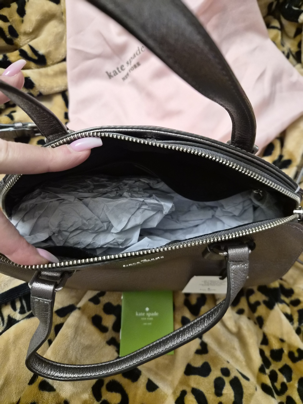 NWT kate spade Metallic Dome Satchel Handbag - Pewter With Bling - Picture 7 of 8